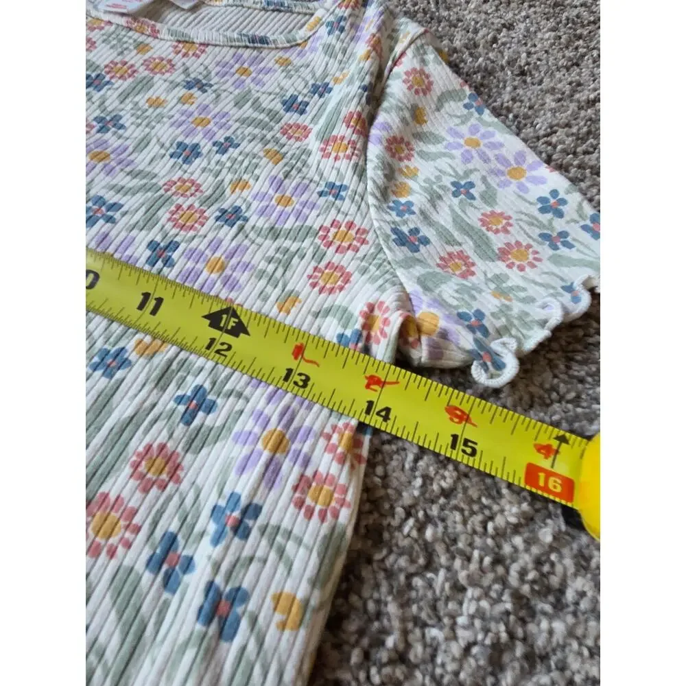 Girls Gap shimmer blue Sweater & Cat & Jack Floral Ribbed Tee Bundle-Sz 10-12